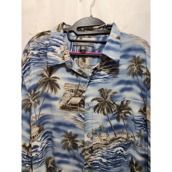 CROFT & BARROW MENS XL BLUE PALM TREE SHIRT VTG VACATION TROPICAL BEACH PARADISE - Picture 9 of 15